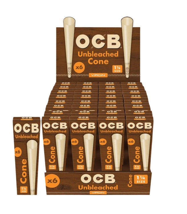 OCB Cones Virgin Unbleached 1 1/4" Size 6 Pack 32 CT