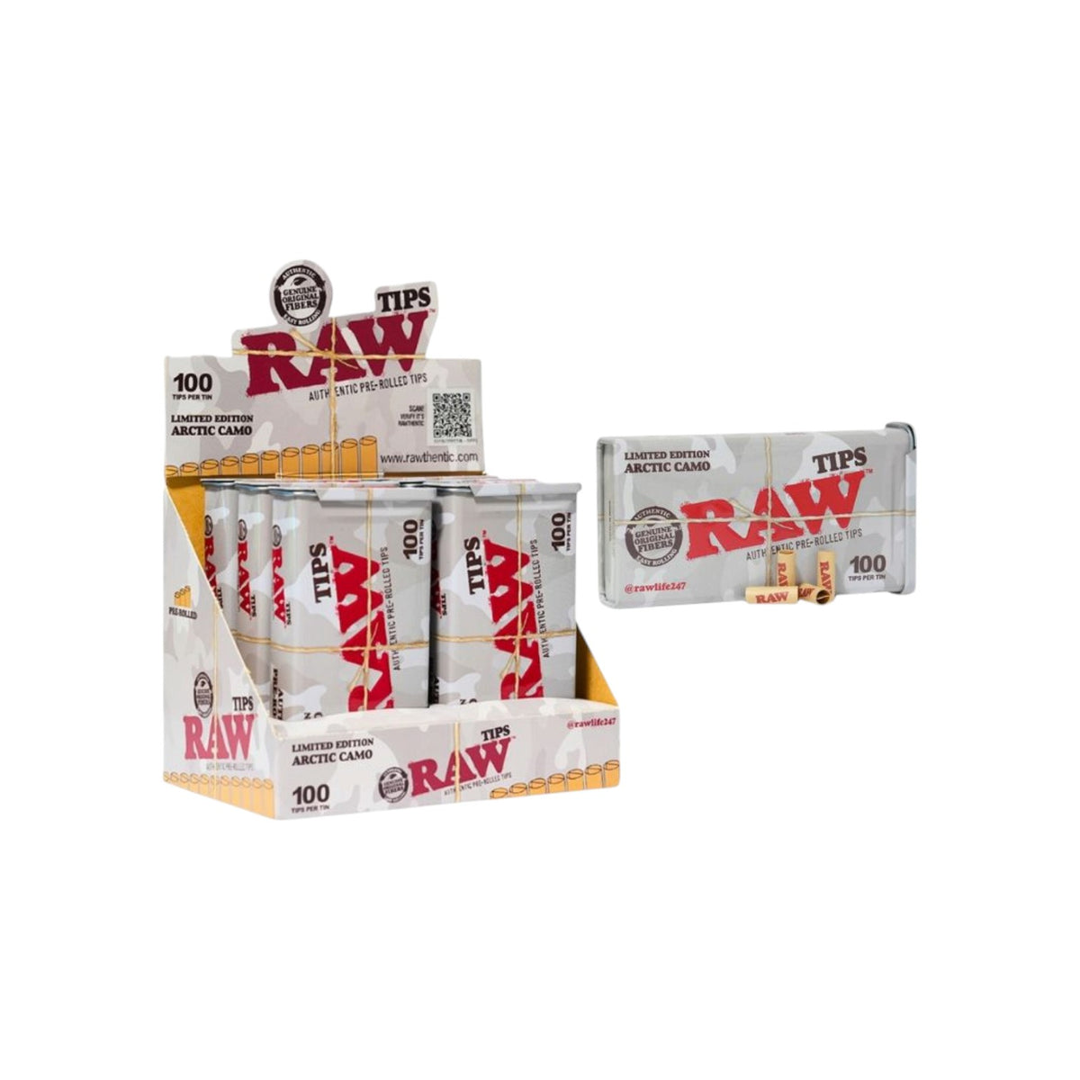 RAW Limited Edition Arctic Camo Prerolled 6/100ct Tips