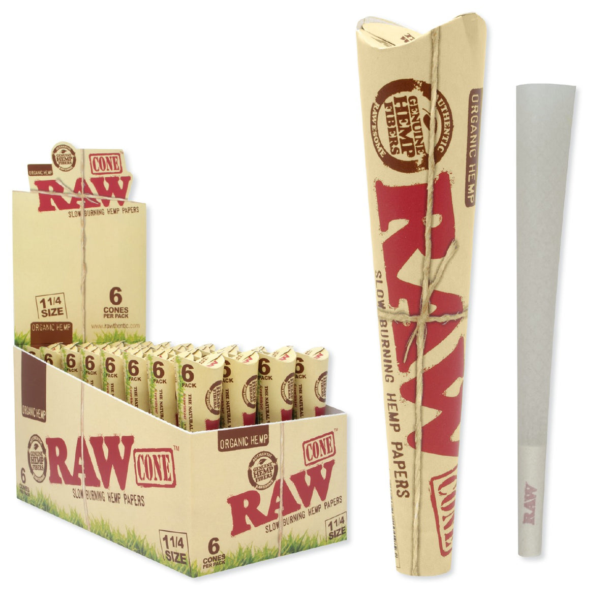Raw Organic Cones 1 1/4" Size 6 Pack 32 CT