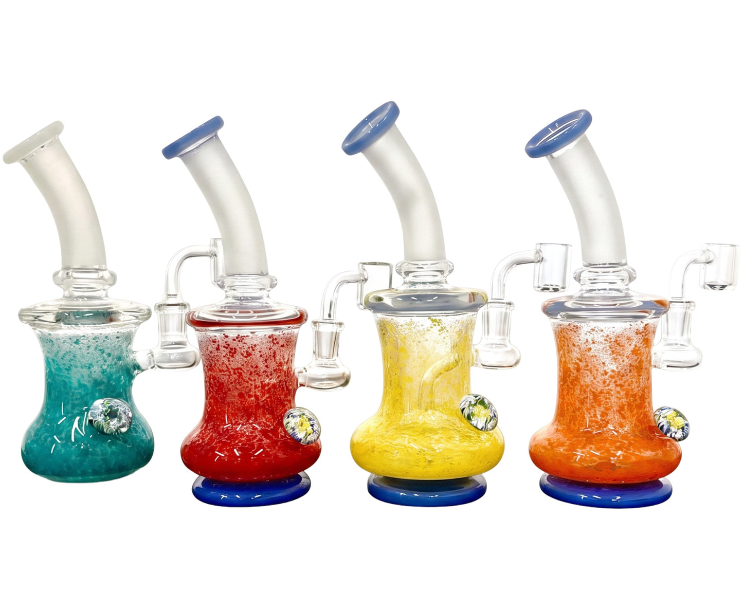 RG16 WP1008-3 9" Color Splashed Flower Embedded Marble Waterpipe Assorted Colors