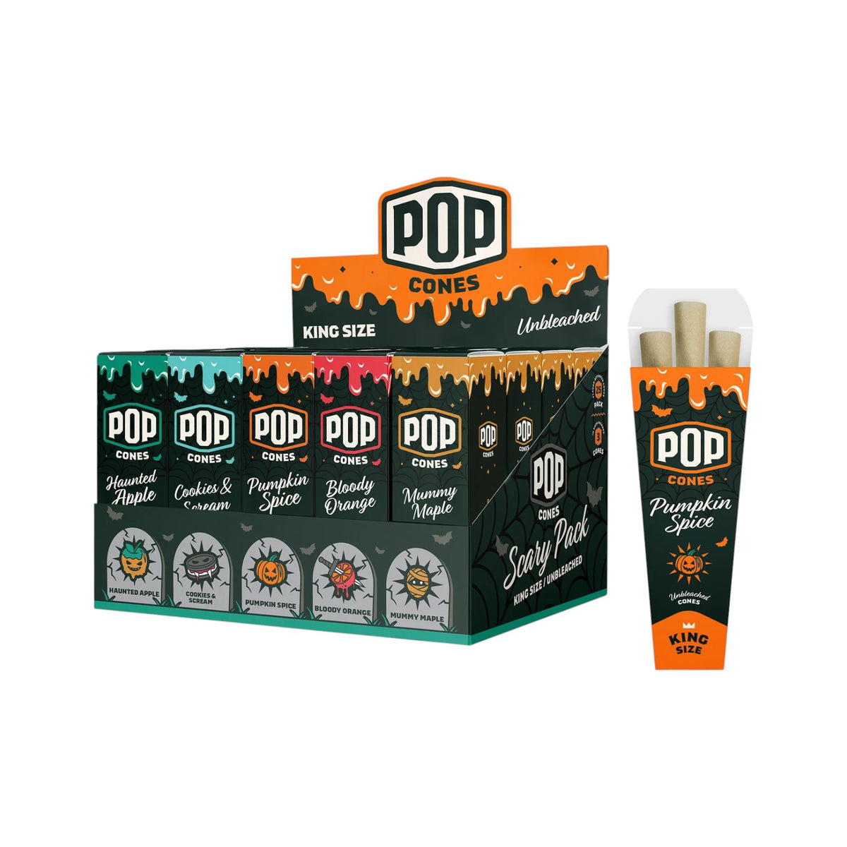 Pop Cones Variety Pack Unbleached King Size 3 Pack 25 CT - Scary Pack