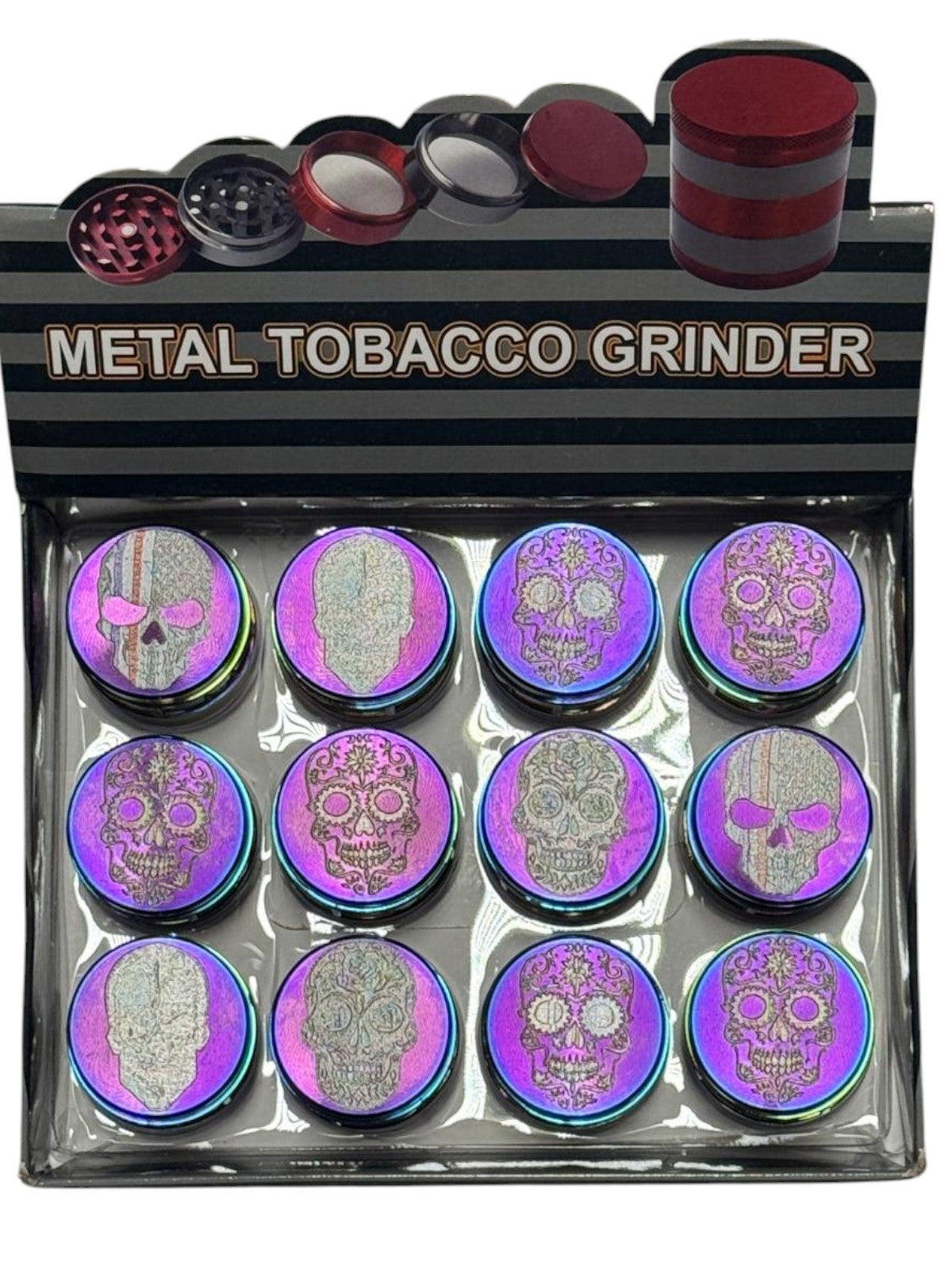 JZQ0185 - 44MM SKULL CHROME GRINDERS (12CT DIDSPLAY)