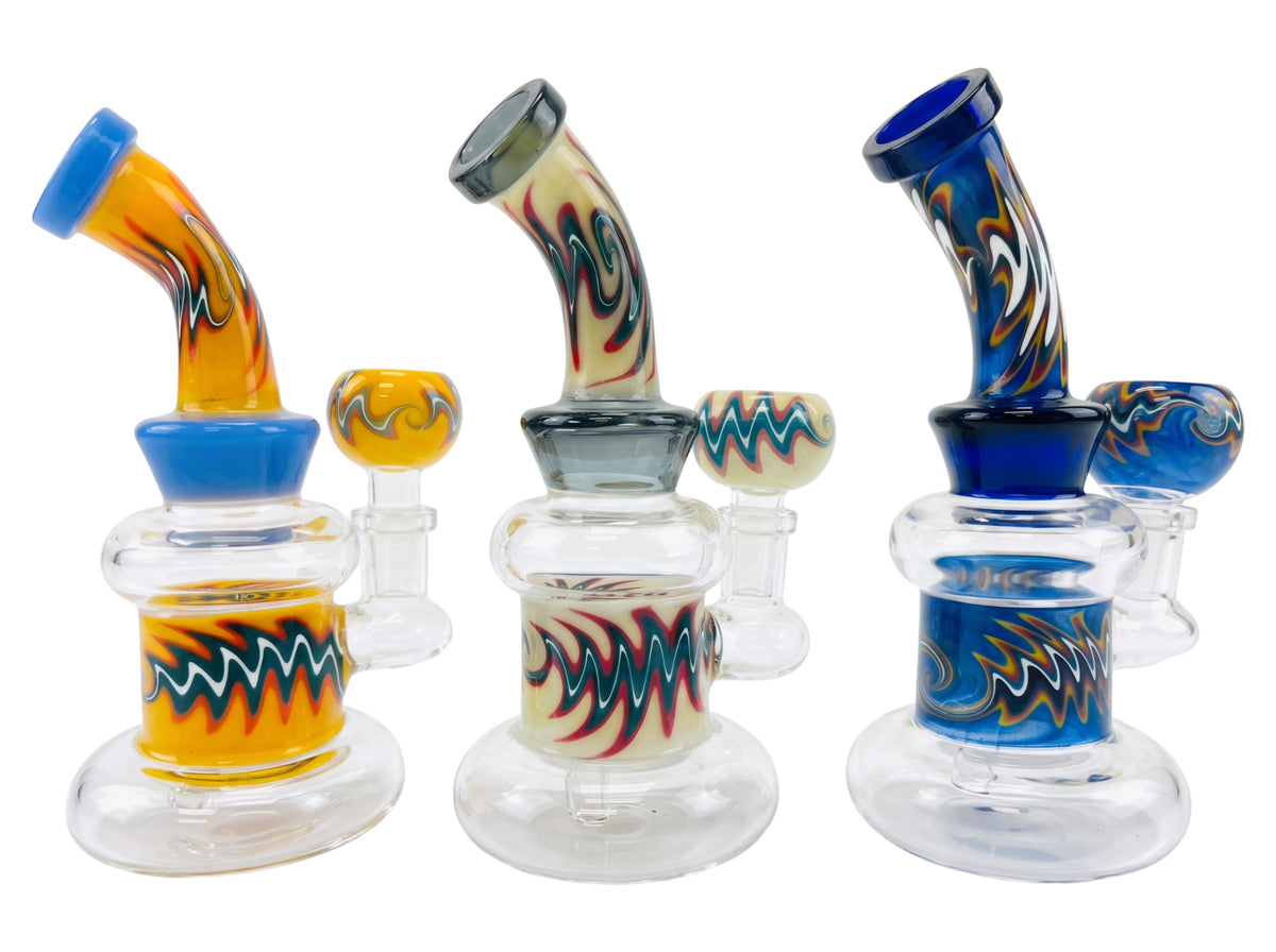 RG74 6" Wigwag Waves w/ Matching Bowl Waterpipe Assorted Colors