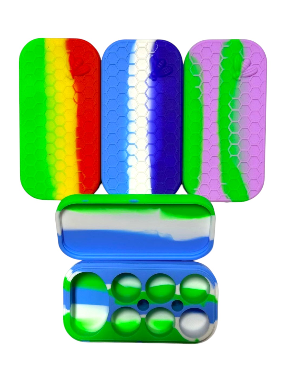 SJ12 Rectangle Honey Bee W/ 7 Compartment Silicone Container 5ct