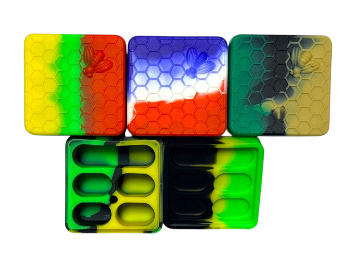 SJ6 Medium Square Bee w/ 5 Compartment Silicone Container 5ct