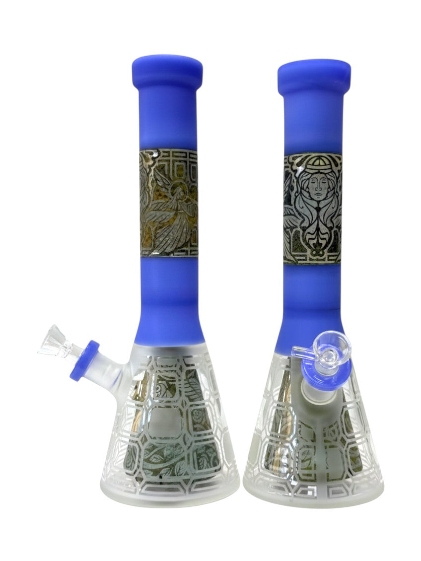 M73 14" Engraved Holy w/ Double Perc Waterpipe Assorted Colors