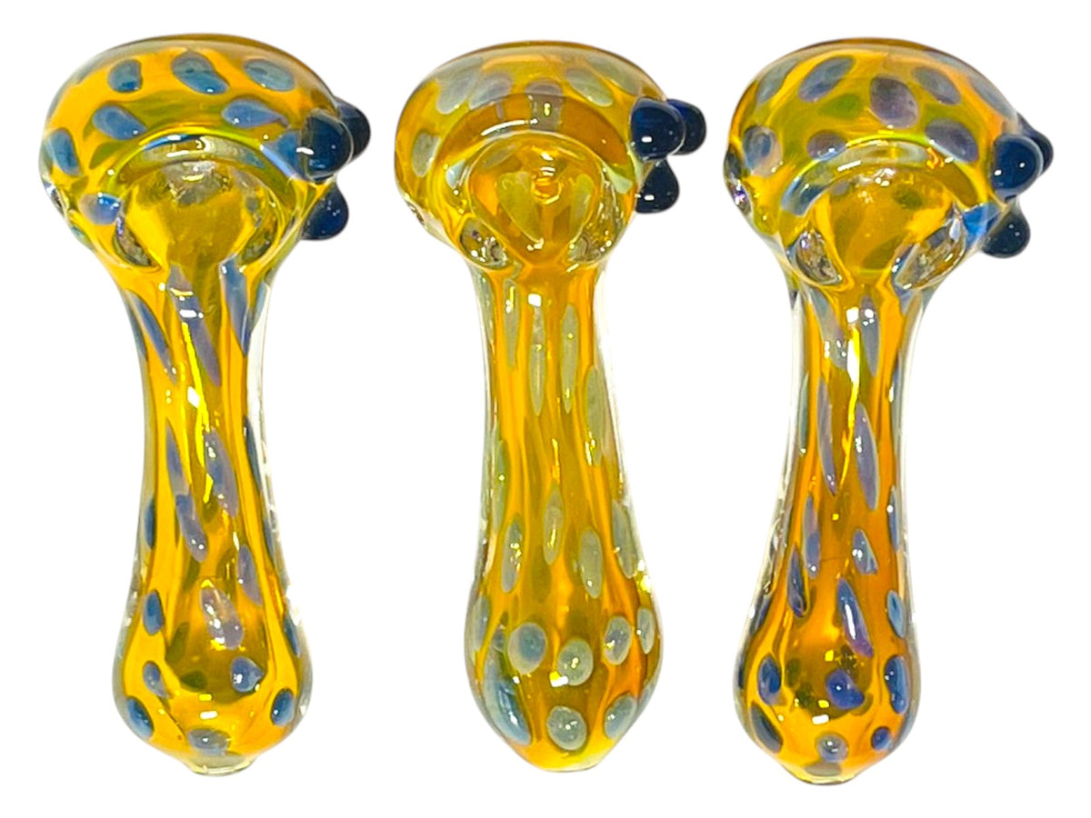 H53 4" Dotted Gold Fumed Handpipe Assorted Colors 5ct