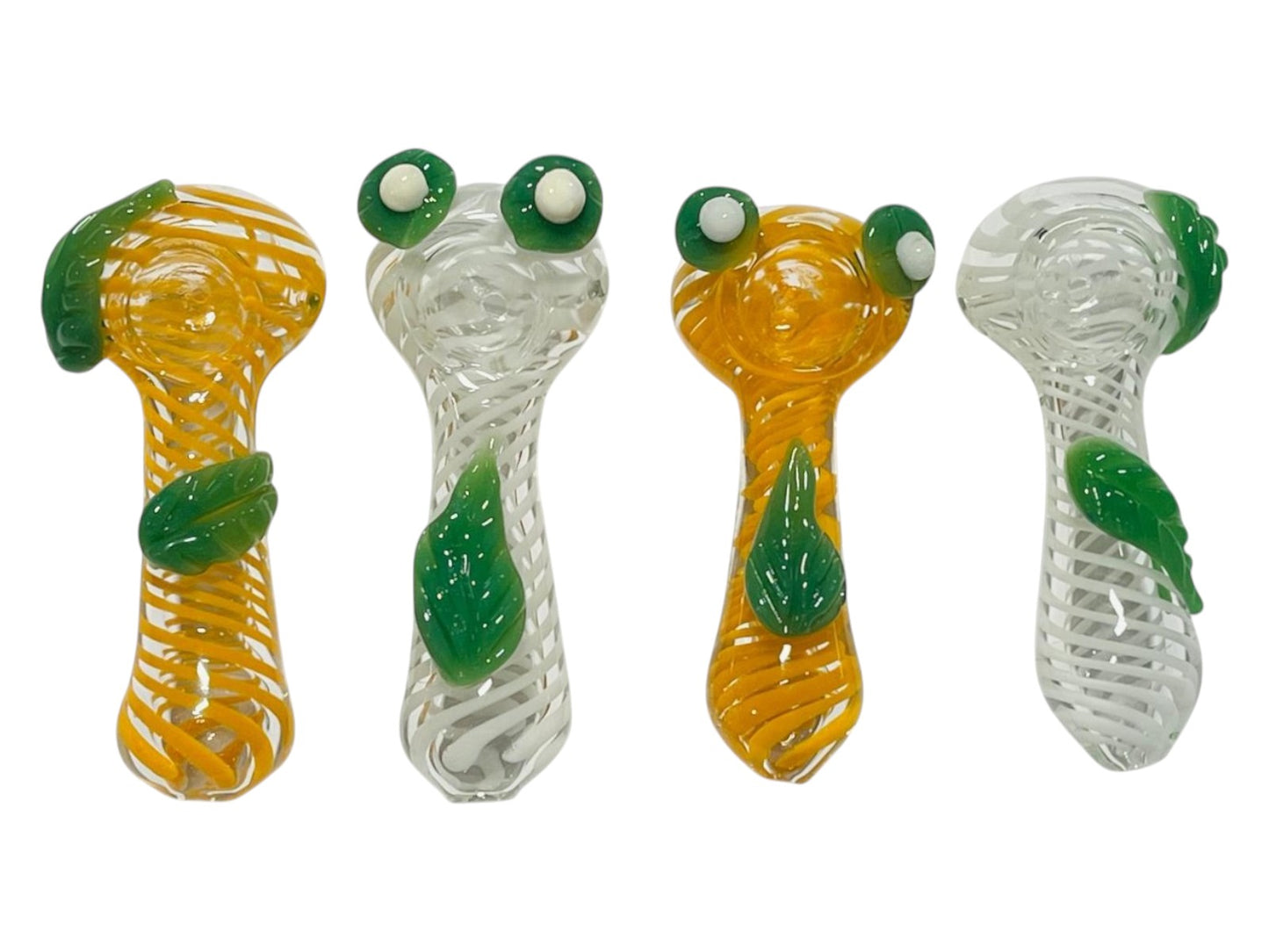 H77 4" Swirls w/ Leaf Design Handpipe Assorted Colors 5ct
