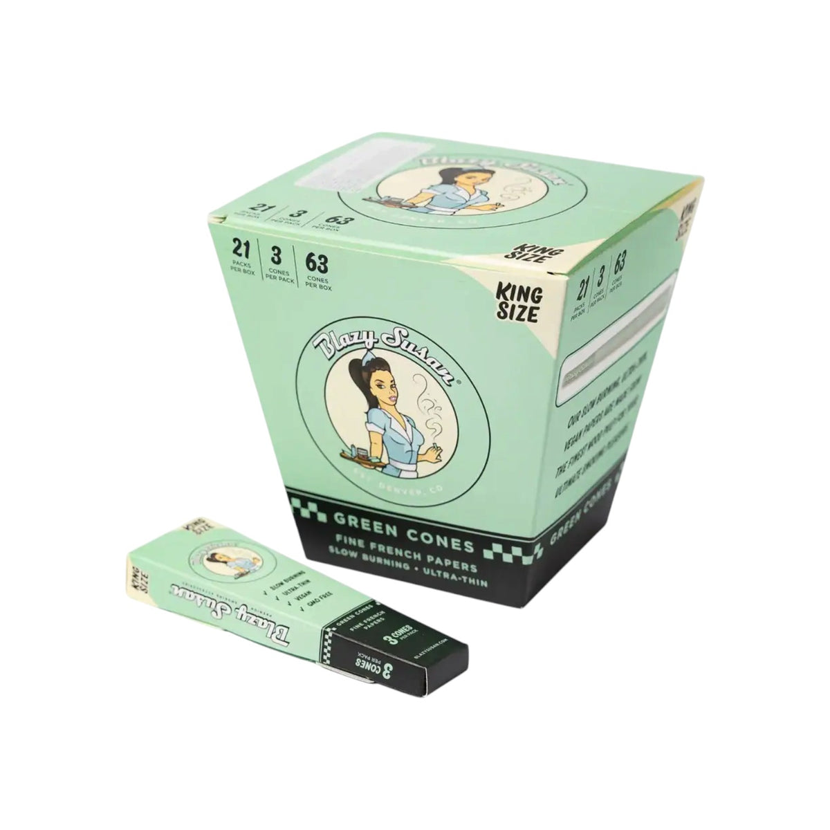 Blazy Susan Green Cones King Size 3 Pack 21 CT