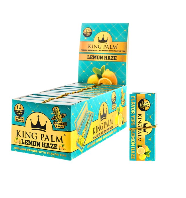 King Palm Hemp Papers 1 1/4" Size Lemon Haze + Tips 24 CT