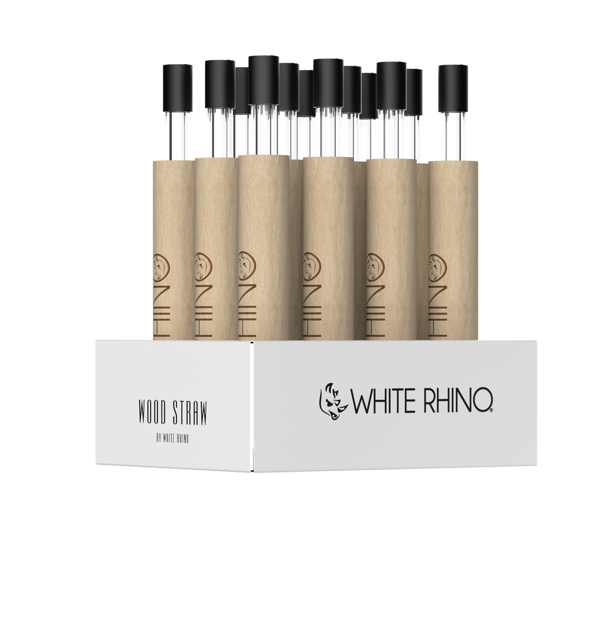 WHITE RHINO WOOD DAB STRAW WITH SILICONE CAP - 12ct DISPLAY