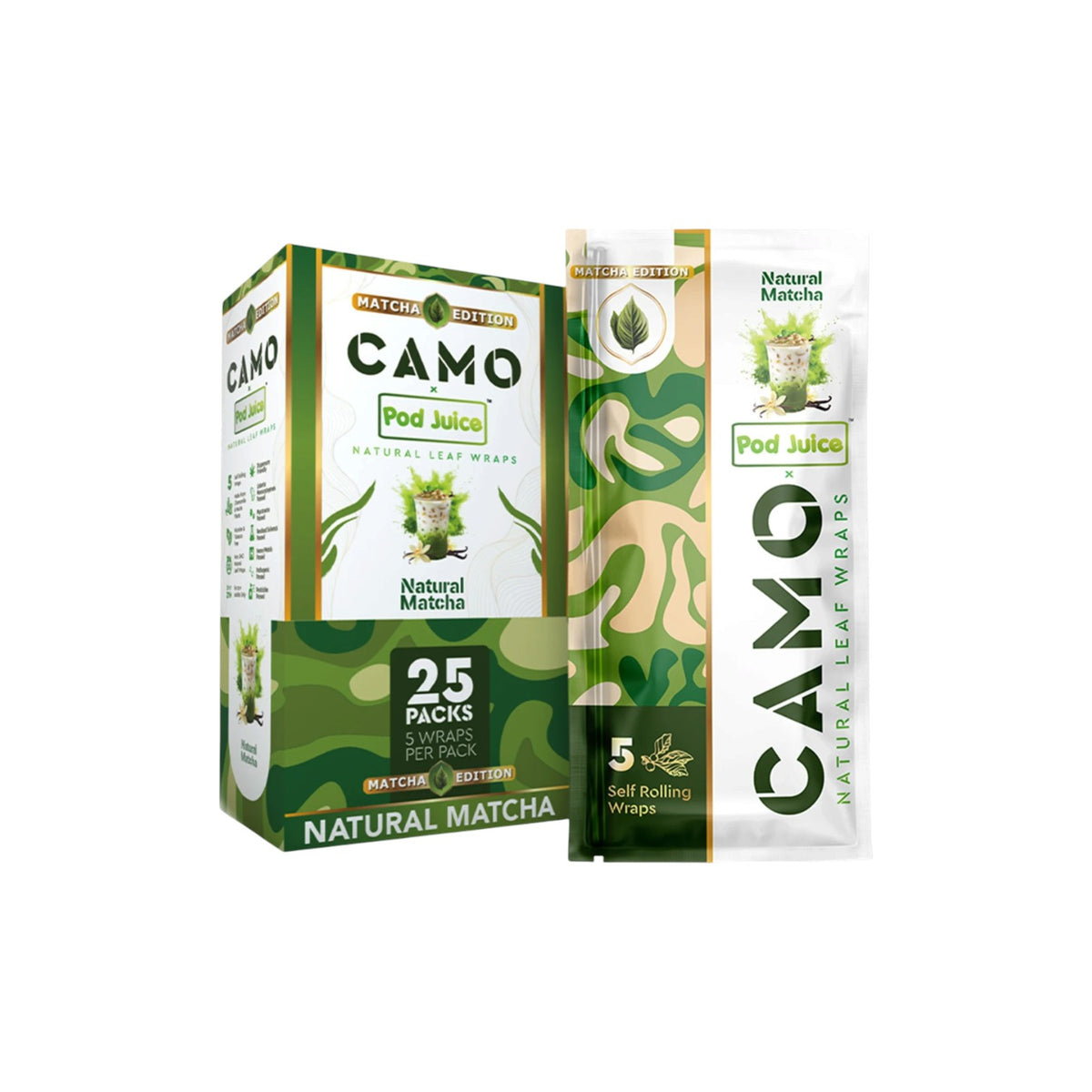 Camo x Pod Juice Natural Leaf Wraps Wraps 5 Pack 25CT