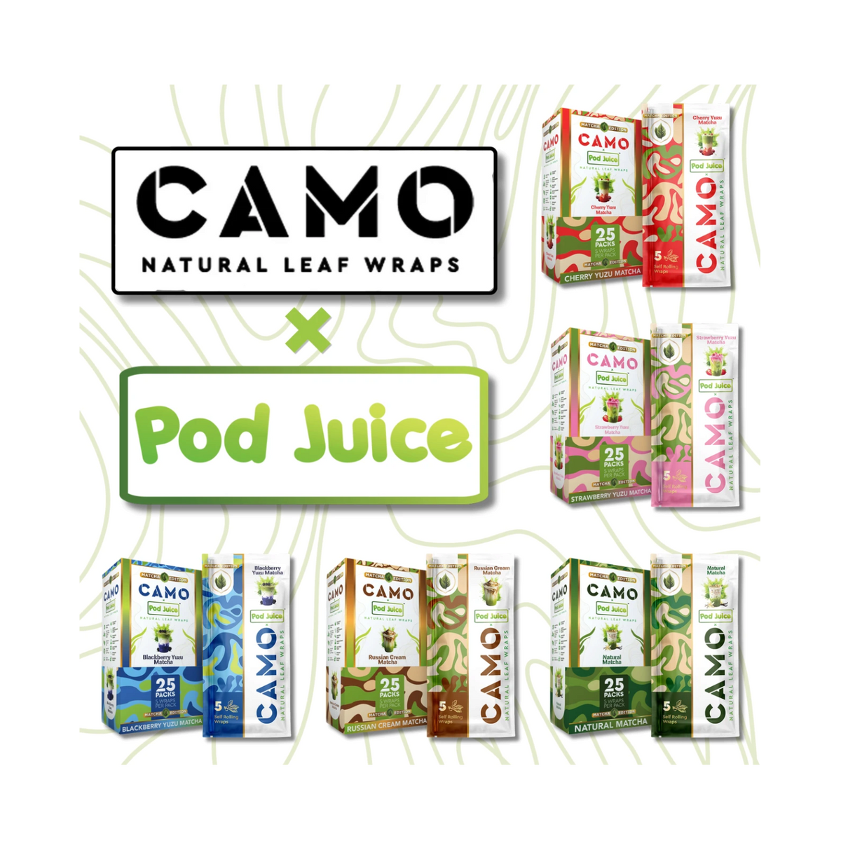 Camo x Pod Juice Natural Leaf Wraps Wraps 5 Pack 25CT
