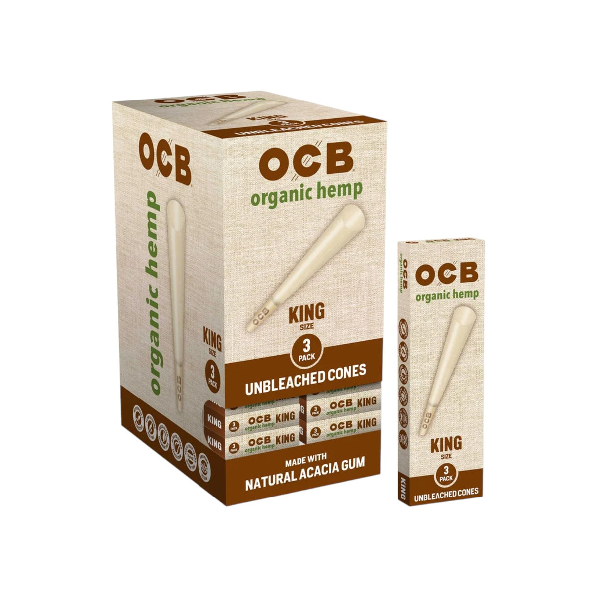 OCB Cones Organic Hemp King Size 3 Pack 24 CT
