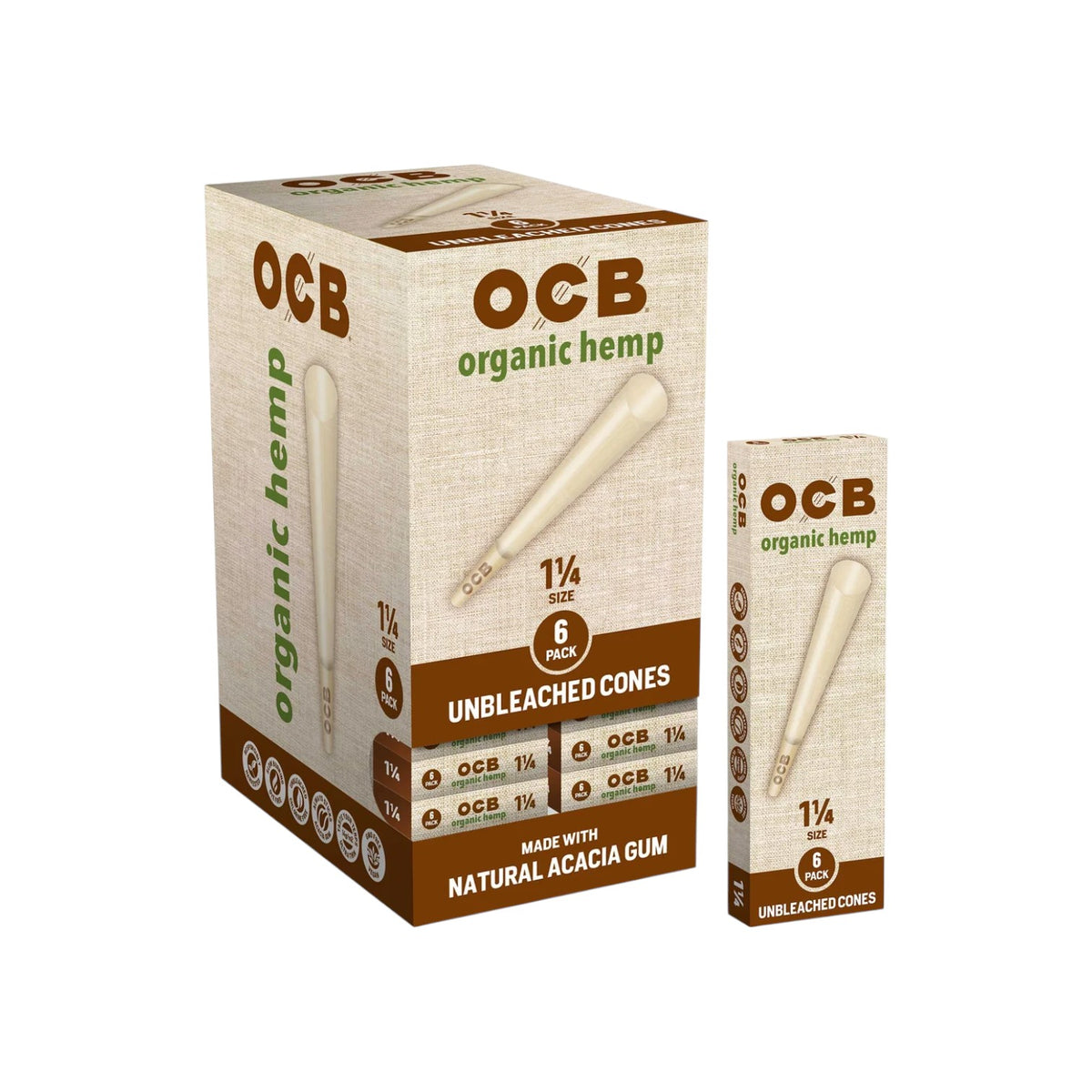 OCB Cones Organic Hemp 1 1/4" Size 6 Pack 24 CT