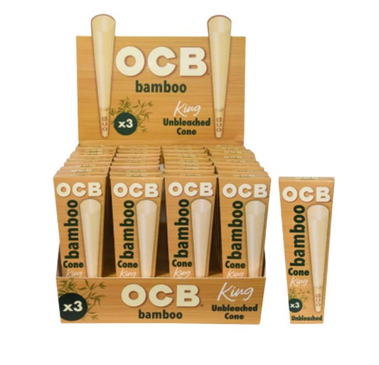 OCB Cones Bamboo Unbleached King Size 3 Pack 32 CT