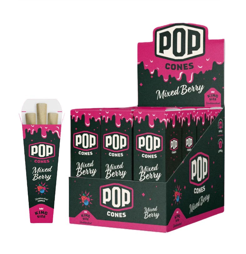 Pop Cones 2.0 Unbleached Mixed Berry King Size 3 Pack 24 CT