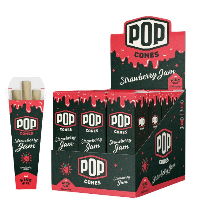 Pop Cones Unbleached Strawberry Jam King Size 3 Pack 24 CT