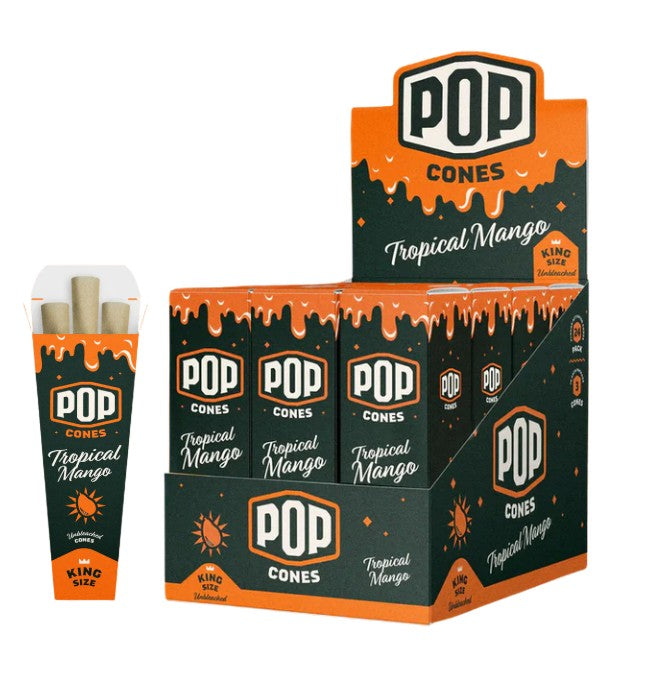 Pop Cones Unbleached Tropical Mango King Size 3 Pack 24 CT