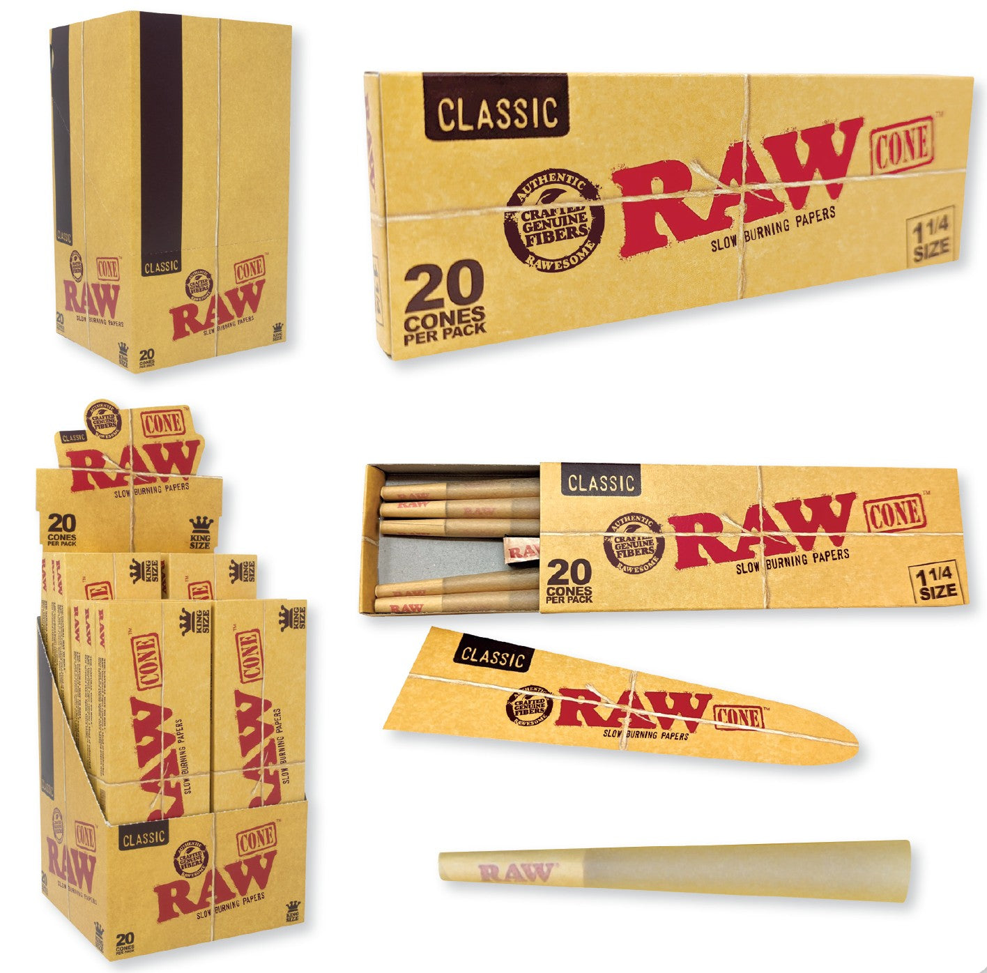 Raw Classic Cones 1 1/4" Size 20 Pack 12 CT