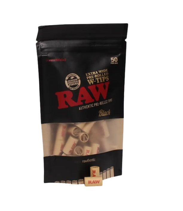 Raw Black Extra Wide Prerolled Tips Bag 50 CT