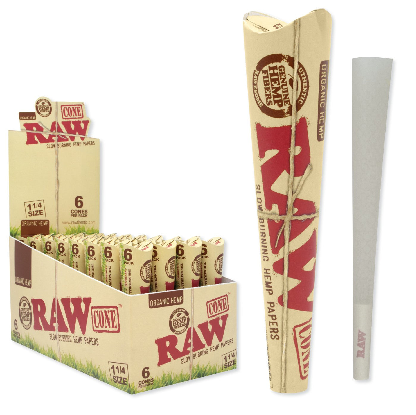 Raw Organic Cones 1 1/4" Size 6 Pack 32 CT