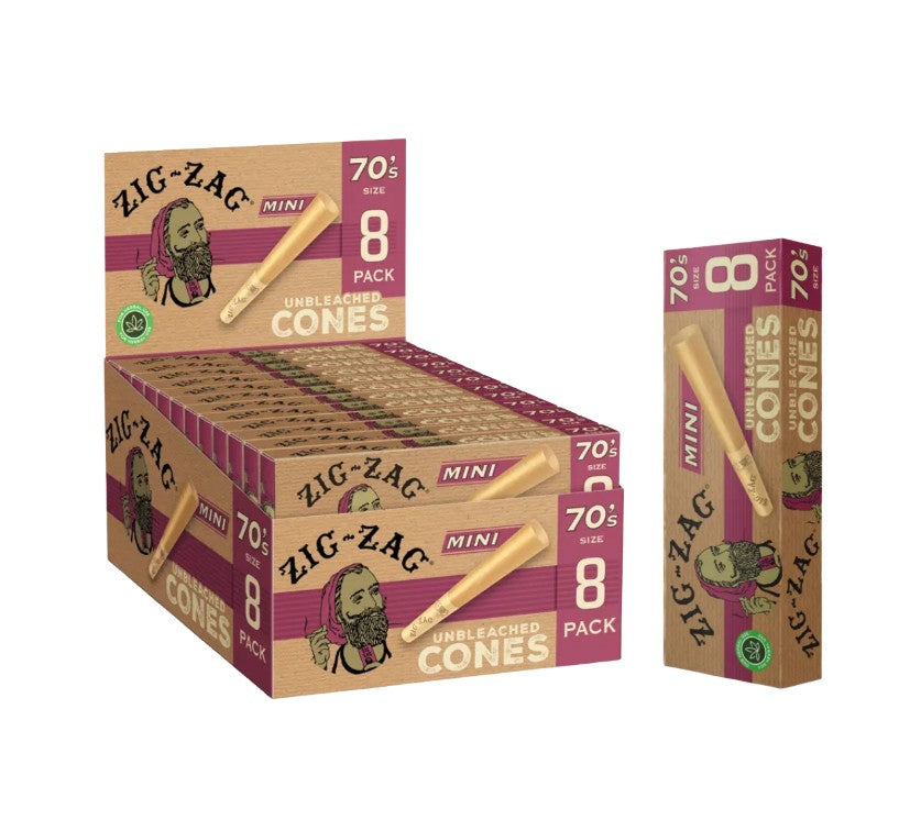 Zig Zag Unbleached Cones 70mm Mini 8 Pack 24 CT