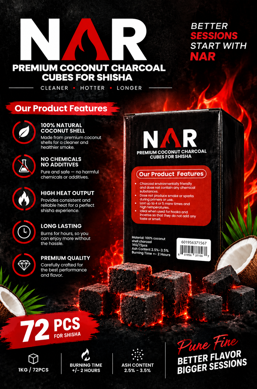 NAR COCONUT CHARCOAL 15 BOXES/CASE (72 PIECES PER BOX)