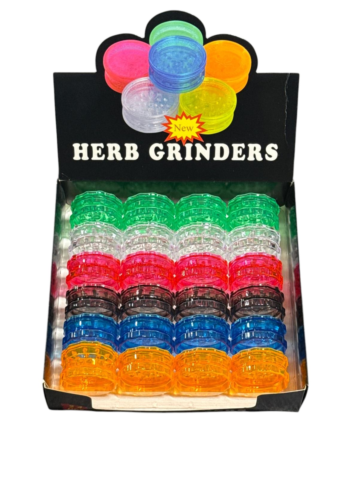 JSS0033 40MM MINI PLASTIC GRINDERS 24CT