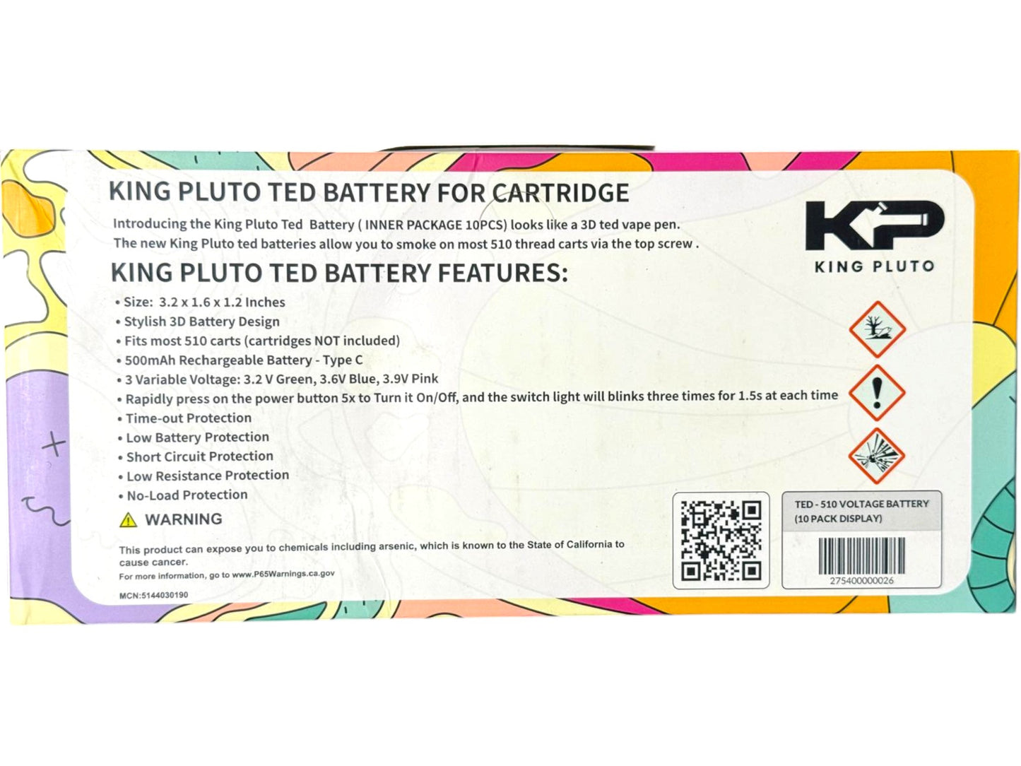King Pluto Ted 510 Battery Tye-Dye Colors 10ct
