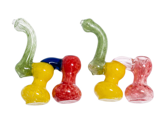 BUB24 7" Double Barrell Multi Colored Bubbler 5ct