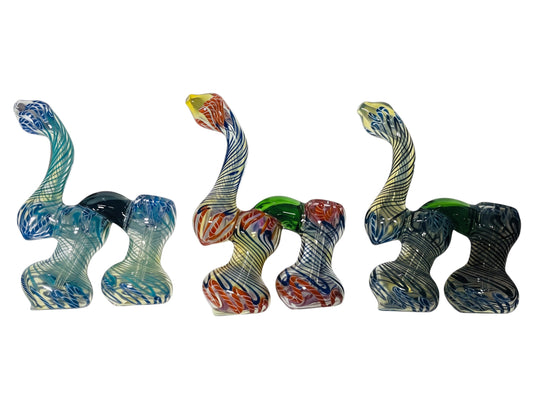 BUB36 7" Double Barrell w/ Swirl Lines Bubbler 5ct