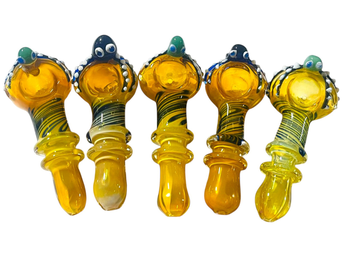 H35 5" Fumed Octopus Head Handpipe Assorted Colors 5ct