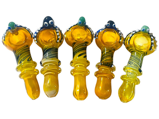 H35 5" Fumed Octopus Head Handpipe Assorted Colors 5ct