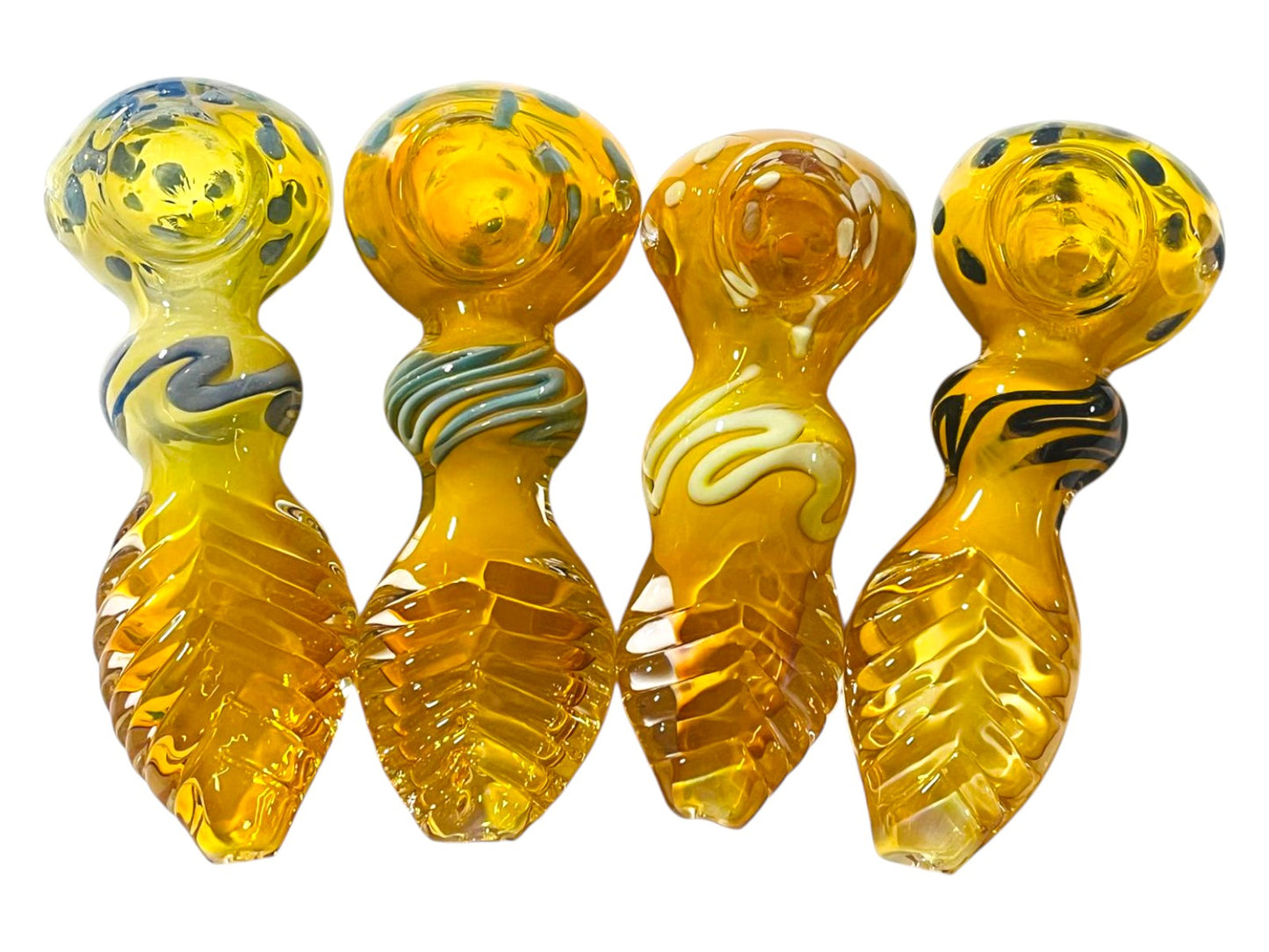 H34 4" Fumed Ribbon Inlayed Handpipe Assorted Colors 5ct