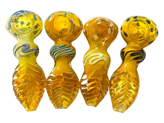 H34 4" Fumed Ribbon Inlayed Handpipe Assorted Colors 5ct