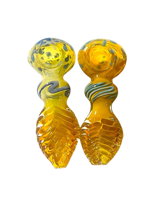 H34 4" Fumed Ribbon Inlayed Handpipe Assorted Colors 5ct