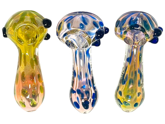 H52 4" Dotted Silver Fumed Handpipe Assorted Colors 5ct