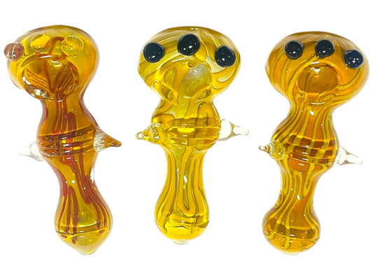 H62 4" Side Dotted Silver Fume Handpipe Assorted Colors 5ct