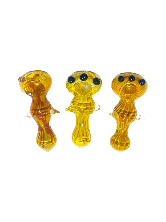 H62 4" Side Dotted Silver Fume Handpipe Assorted Colors 5ct