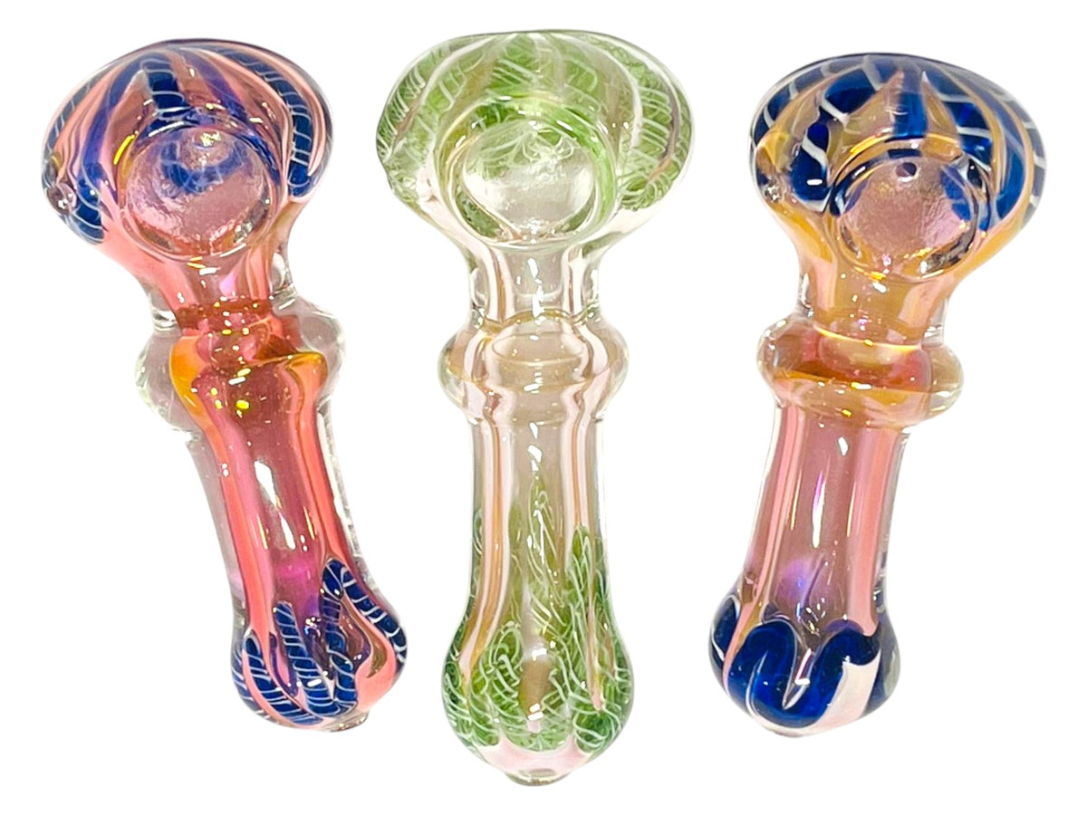 H64 4" Circled Silver Fumed Handpipe Assorted Colors 5ct