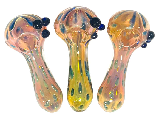 H65 4" Dotted Silver Fumed Handpipe Assorted Colors 5ct