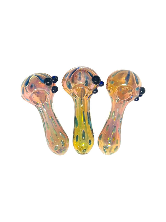 H65 4" Dotted Silver Fumed Handpipe Assorted Colors 5ct