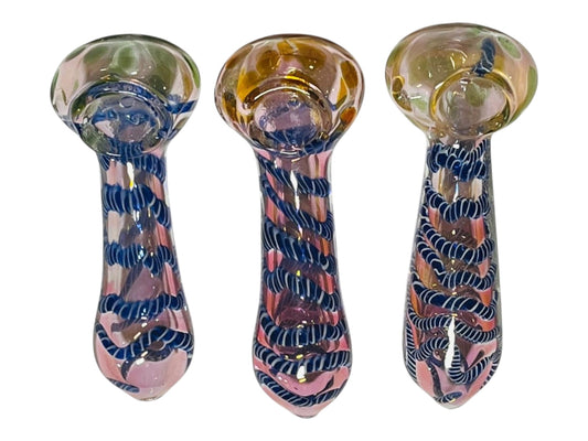 H66 4" Circling Line Silver Fumed Handpipe Assorted Colors 5ct