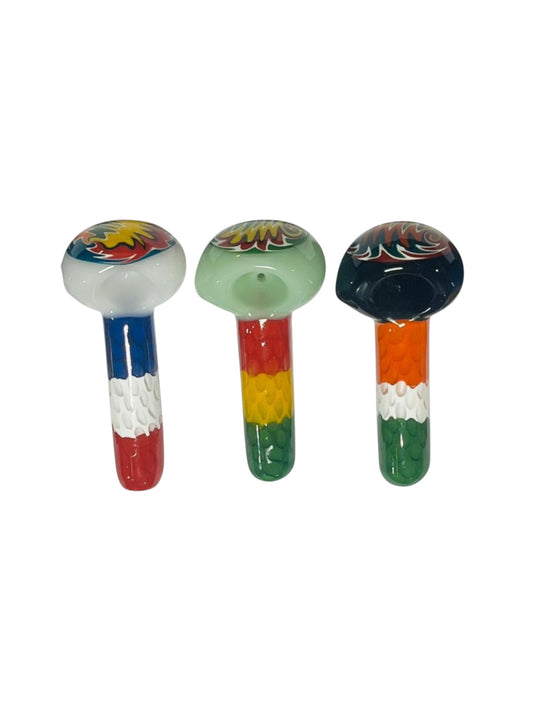 H69 4" Bubble Tri Color Handpipe Assorted Colors 5ct