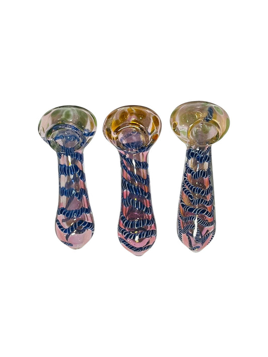 H66 4" Circling Line Silver Fumed Handpipe Assorted Colors 5ct