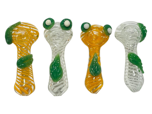 H77 4" Swirls w/ Leaf Design Handpipe Assorted Colors 5ct