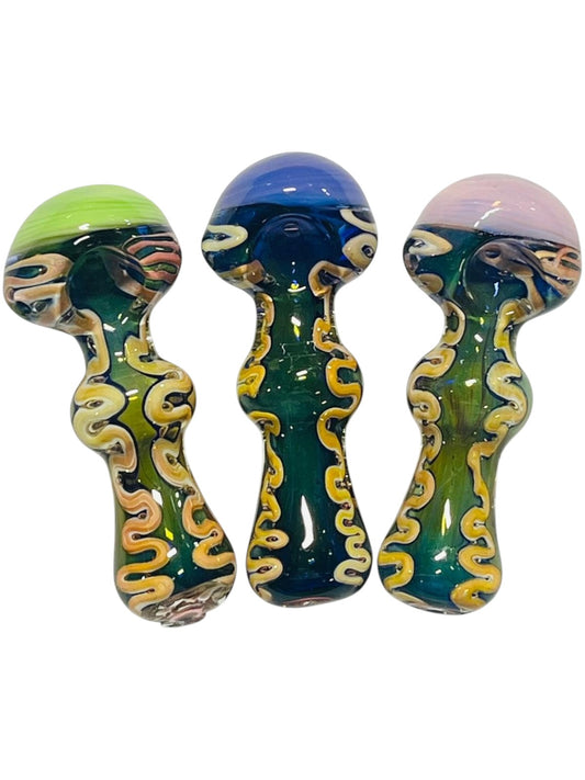 H80 4" Green Fumed w/ Milky Head Handpipe Assorted Colors 5ct