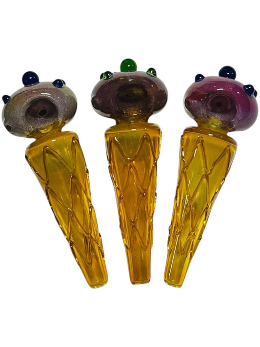 H82 5" Round Ice Cream Cone Head Handpipe Assorted Colors 5ct