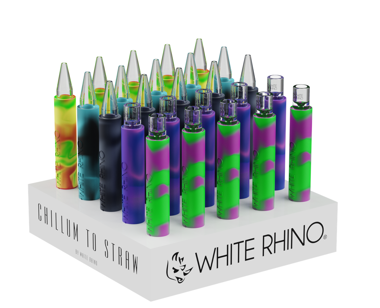 WHITE RHINO CHILLUM TO STRAW ORIGINAL -25ct DISPLAY (PYREX)